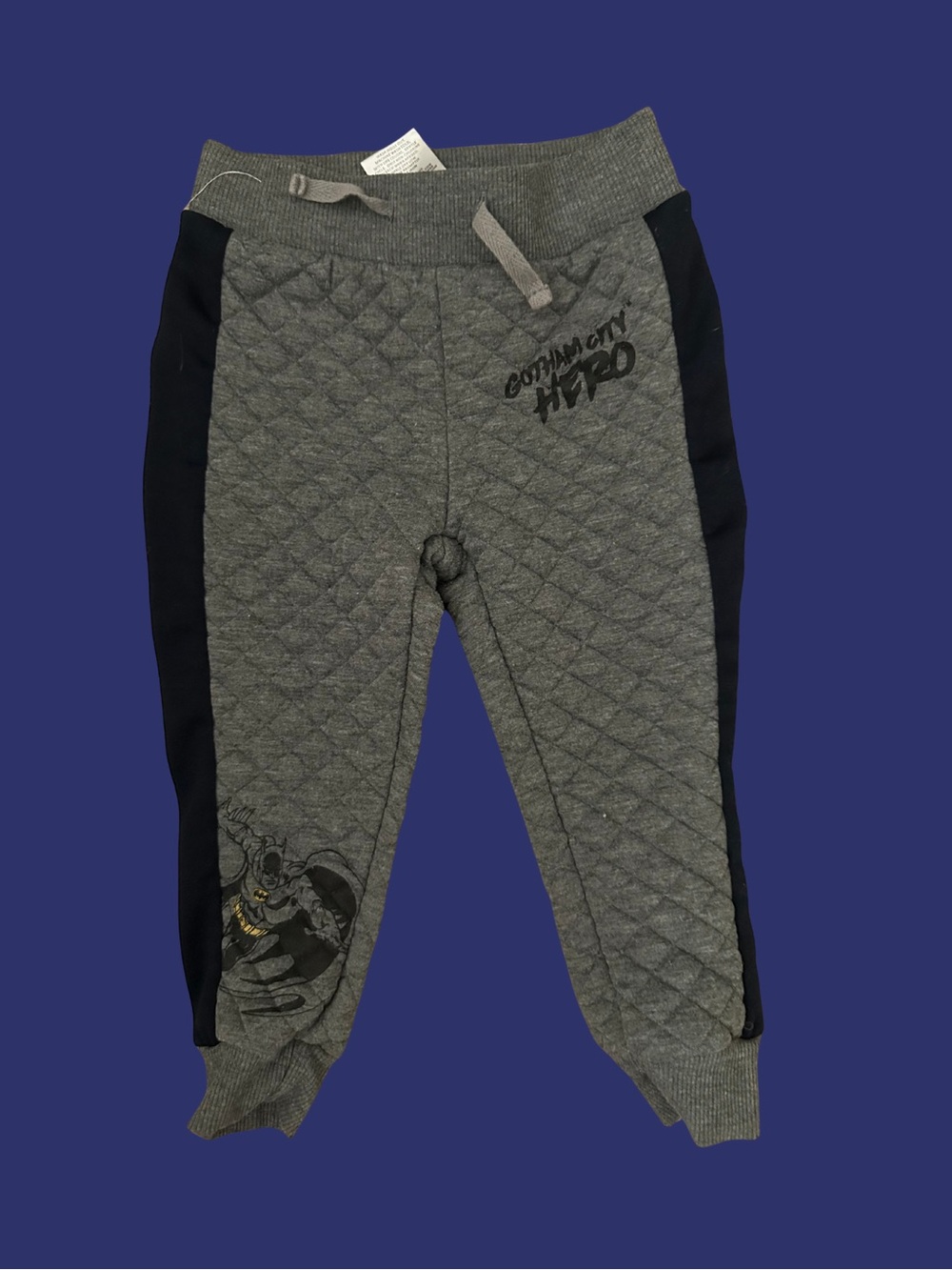 Batman Grey Quilted Joggers with Black Side Panels